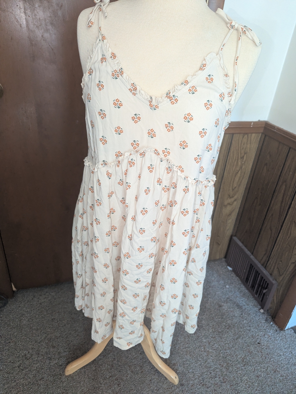 Patrons of Peace Cream Mini Dress with Orange Floral Print